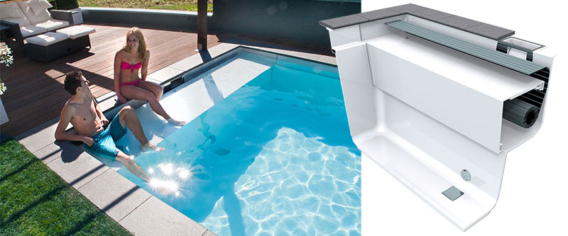 Жалюзийное покрытие композитного бассейна RivieraPool с шахтой Integra 2-13