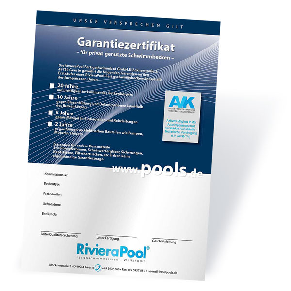 Гарантия на композитные бассейны RivieraPool